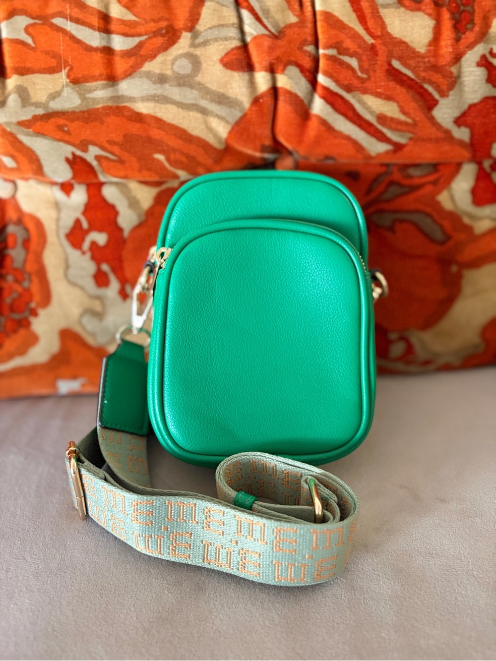 Mali Lili Emerald Green Crossbody Bag with Patterned Strap